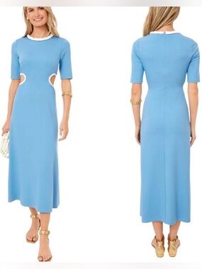 Tuckernuck Zeppelin Dress Midi Short Sleeve Cut Out Side Newport Blue Luxury